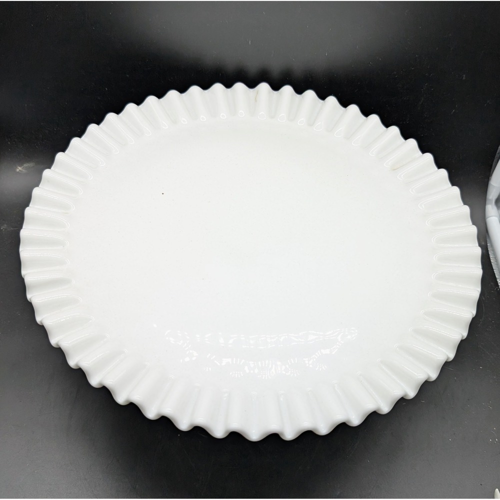 Fenton Milk Glass Hobnail Pedestal Cake Stand White Ruffled Edge Vintage Plate